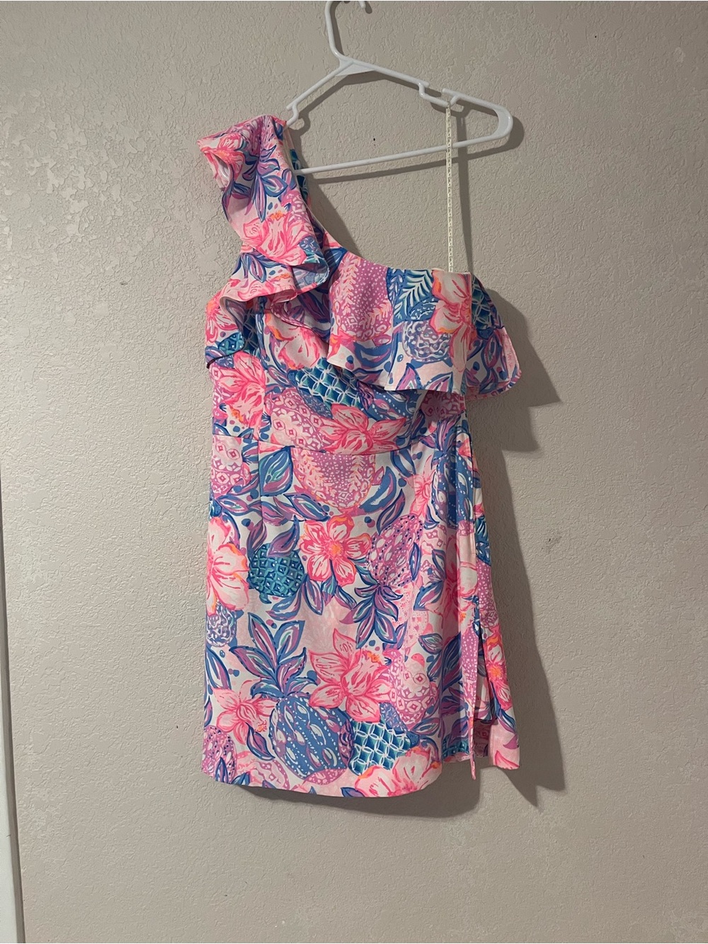 Lily Pulitzer One-Shoulder Floral Ruffle Dress - Pink & Blue